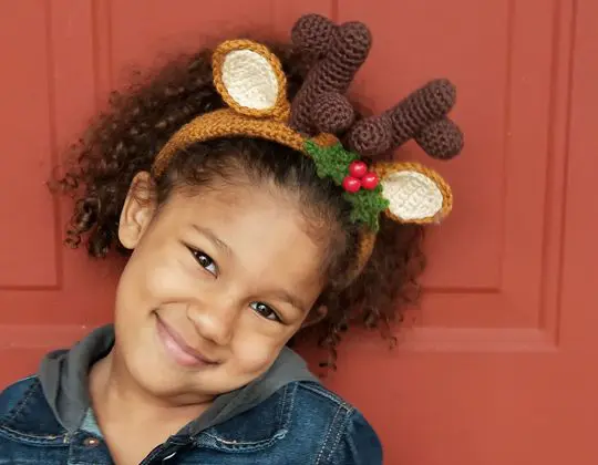 Easy crochet Festive Reindeer Headband free pattern