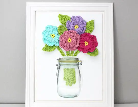 Crochet Flowers On Canvas Free Pattern