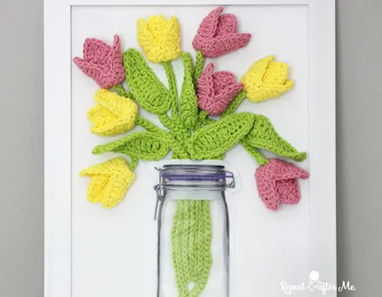 Crochet Tulips on Canvas Free Pattern