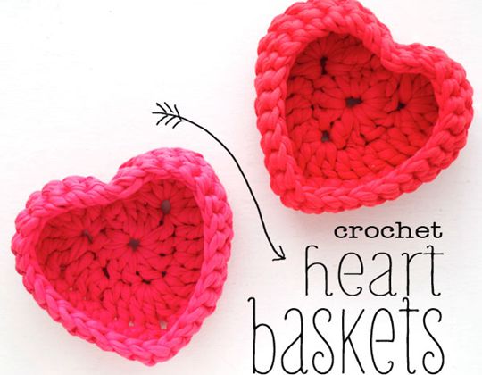Crochet HEART SHAPED STORAGE BASKETS Free Pattern