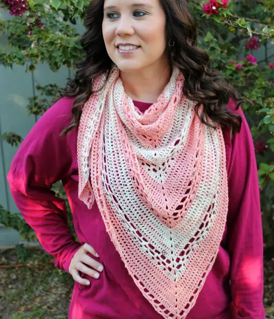 Crochet Cherry Blossom Triangle Shawl free pattern