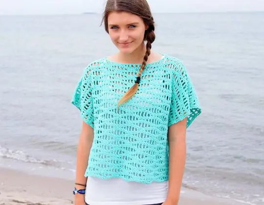 Crochet Waves Tee with Kimono Sleeves easy pattern