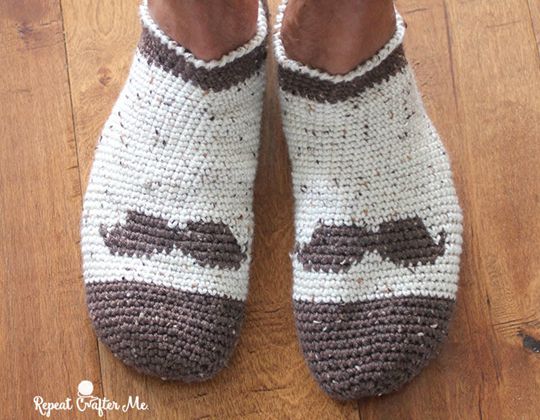 Crochet Mustache Slipper Socks free pattern