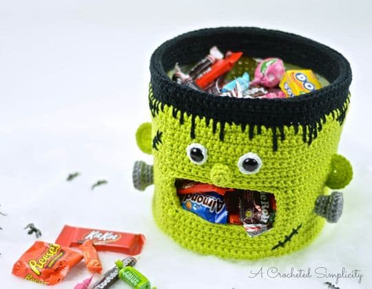 Crochet Frankenstein Candy Bowl free pattern - Crochet Pattern for Halloween