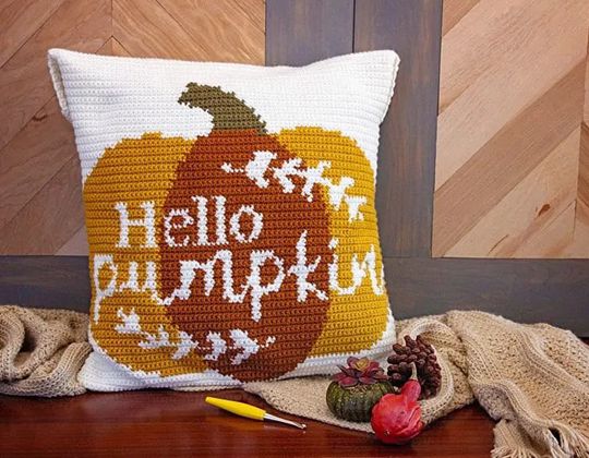 Crochet Hello Pumpkin Crochet Pillow free pattern - Crochet Pattern for Halloween