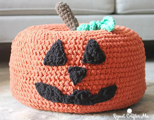 Crochet Jack-o-Lantern Pumpkin Pouf free pattern - Crochet Pattern for Halloween