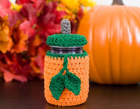 Crochet Pumpkin Mason Jar Cozy free pattern - Crochet Pattern for Halloween