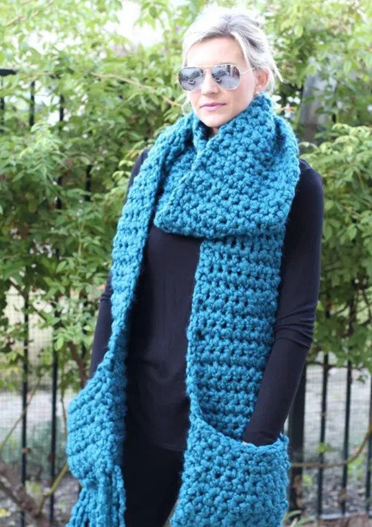 Crochet Fringe Scarf with Pockets free pattern - Crochet Pattern for Pocket Shawls