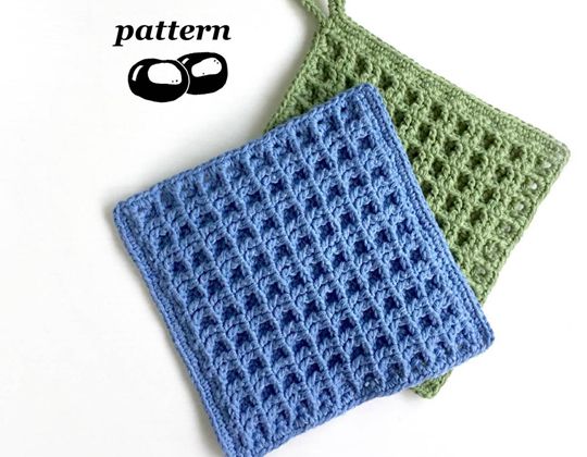 Crochet Beginner Waffle Dishcloth easy pattern - Crochet Pattern for Dishcloth