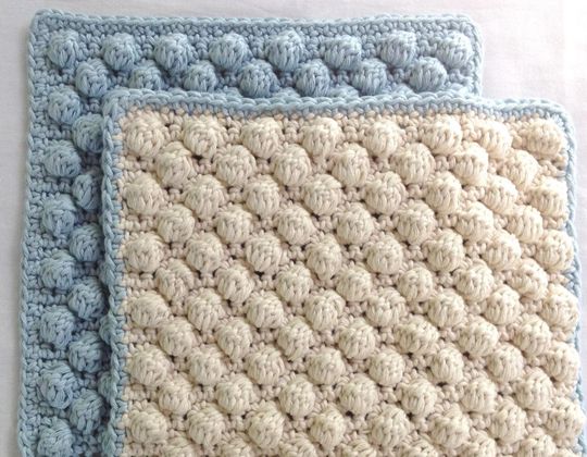 Crochet Bobble Stitch Washcloth easy pattern - Crochet Pattern for Dishcloth