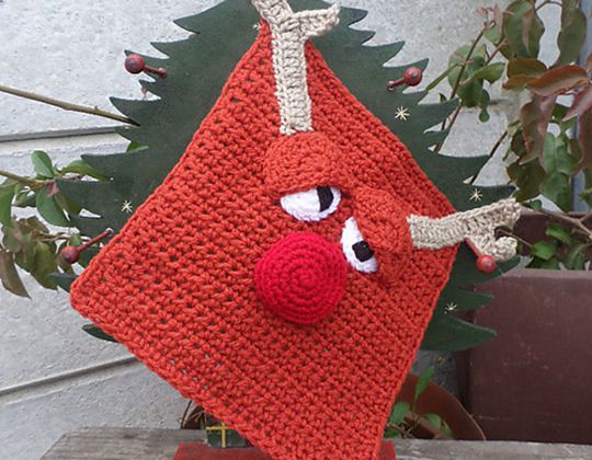 Crochet Rudolph the Reindeer Dishcloth free pattern - Crochet Pattern for Dishcloth