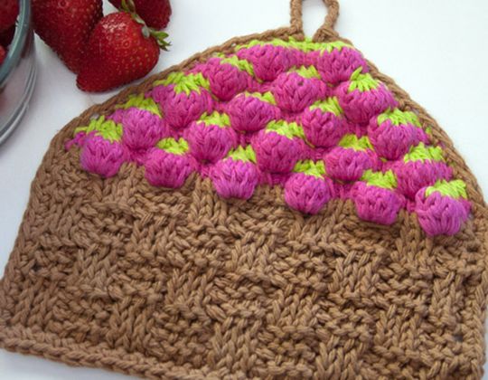 Crochet Strawberry Basket Tunisian Dishcloth free pattern - Crochet Pattern for Dishcloth