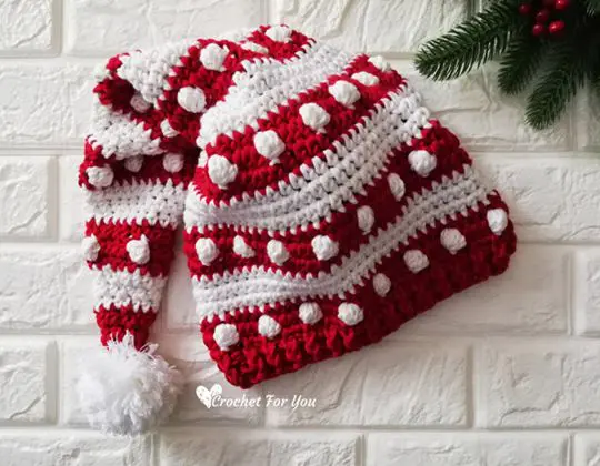 Crochet Bobble and Stripes Santa Hat free pattern - Crochet Pattern for Christmas Beanie