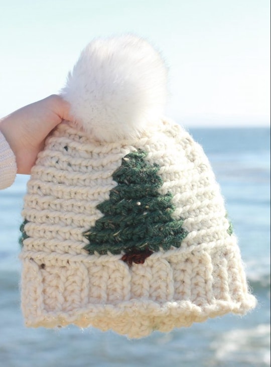 Crochet Pinewood Beanie free pattern - Crochet Pattern for Christmas Beanie