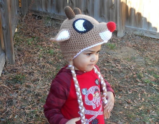 Crochet Red-Nosed Reindeer Hat free pattern - Crochet Pattern for Christmas Beanie