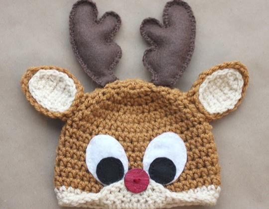 Crochet Rudolph the Reindeer Hat free pattern - Crochet Pattern for Christmas Beanie